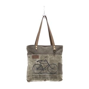 BY-CYCLE PRINT CANVAS TOTE BAG (GREEN)
